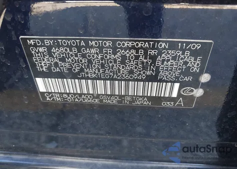 2010 Lexus Es 350 z USA, uszkodzony, nr VIN JTHBK1EG7A2360949